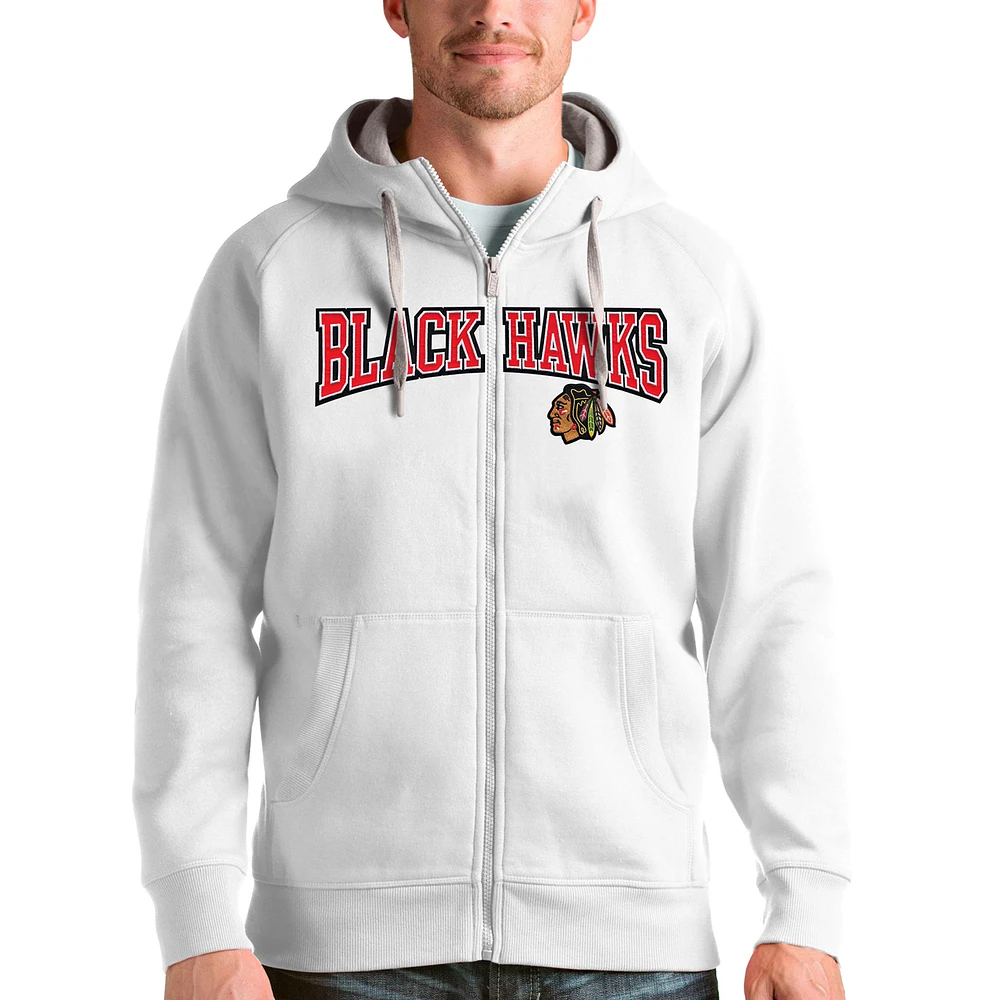 Men's Antigua White Chicago Blackhawks Wordmark Victory Full-Zip Hoodie