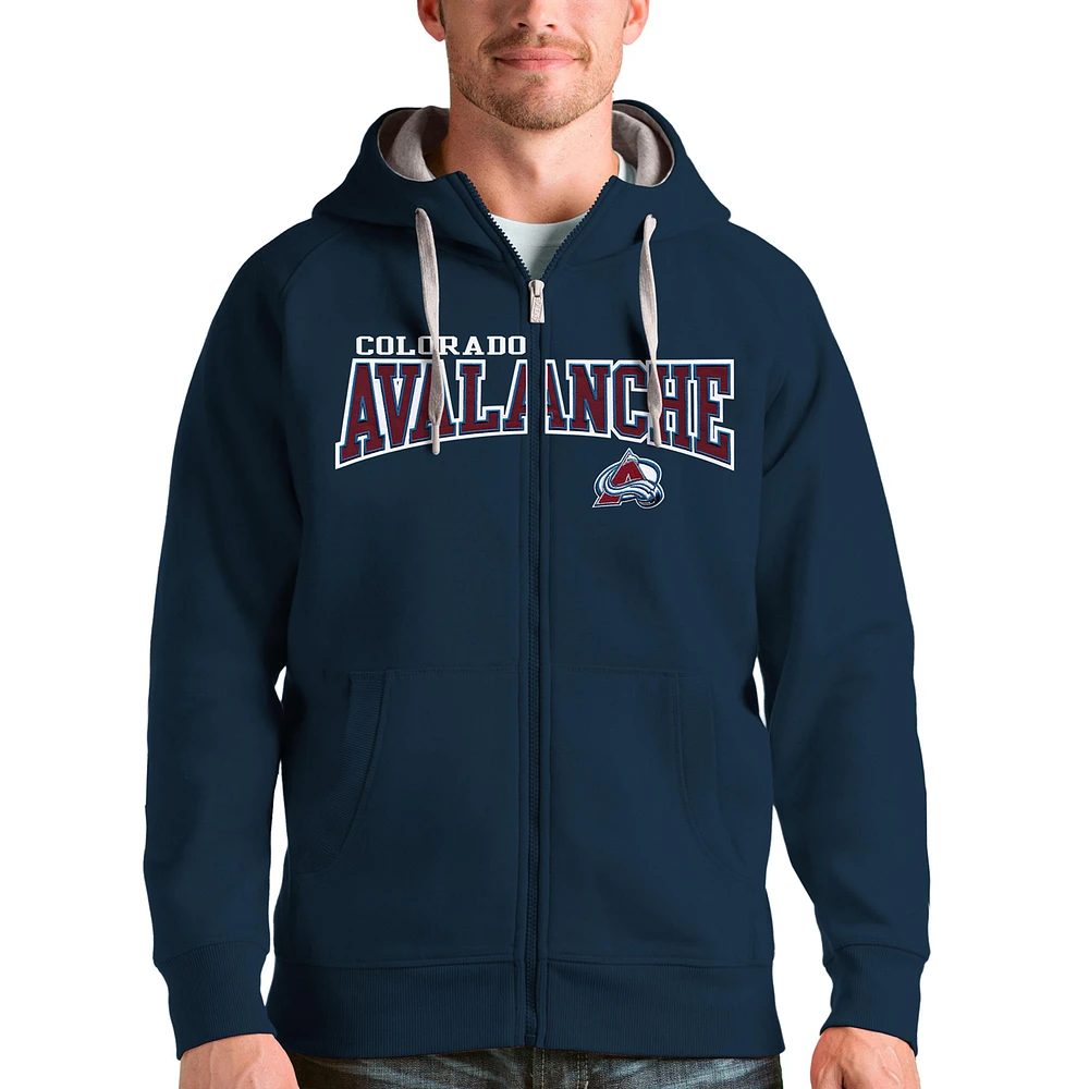 Men's Antigua Navy Colorado Avalanche Wordmark Victory Full-Zip Hoodie