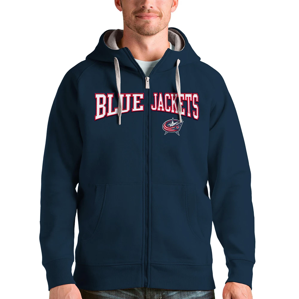 Men's Antigua Navy Columbus Blue Jackets Wordmark Victory Full-Zip Hoodie