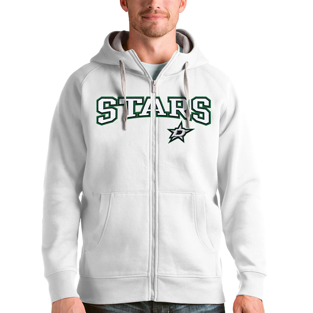 Men's Antigua White Dallas Stars Wordmark Victory Full-Zip Hoodie