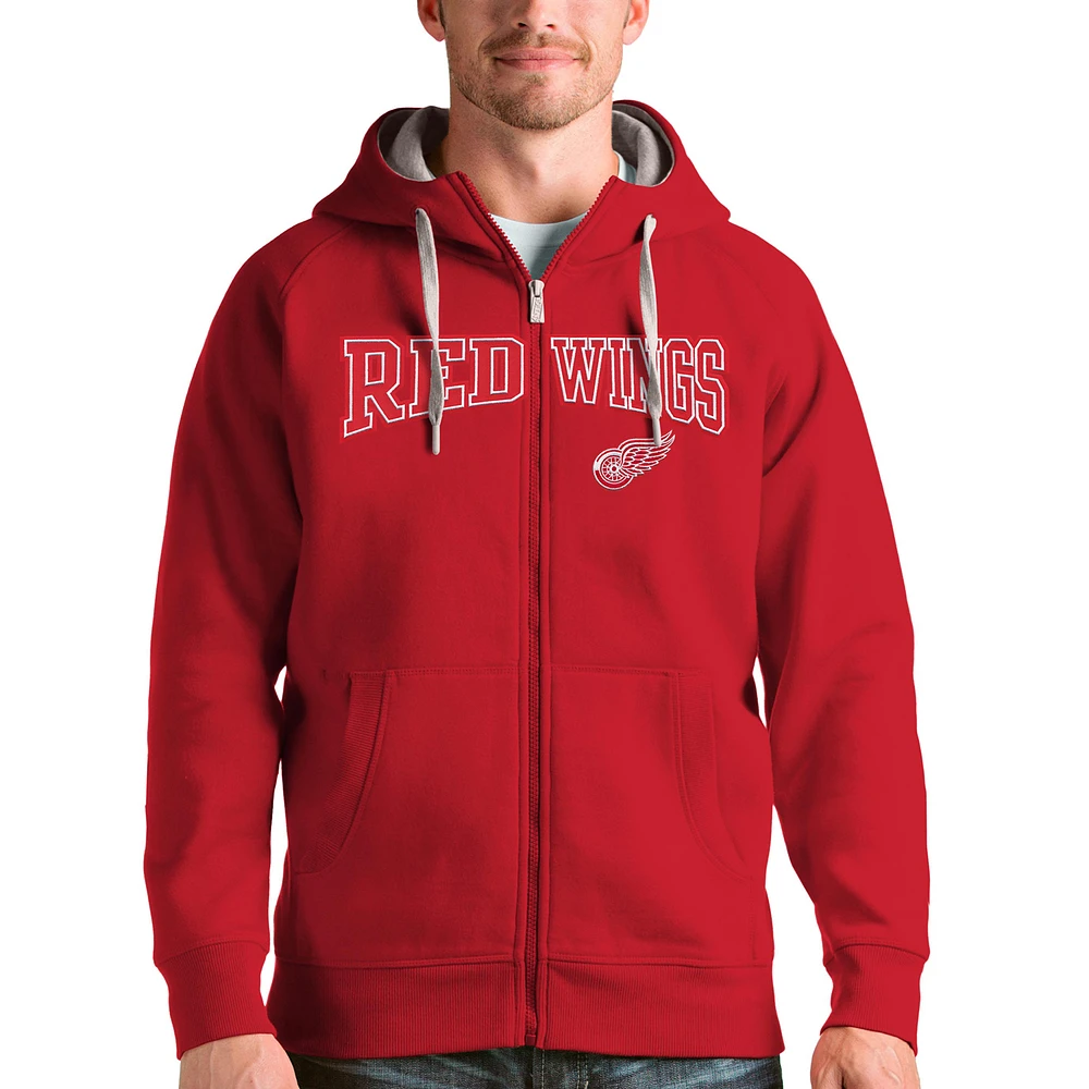 Men's Antigua Red Detroit Wings Wordmark Victory Full-Zip Hoodie