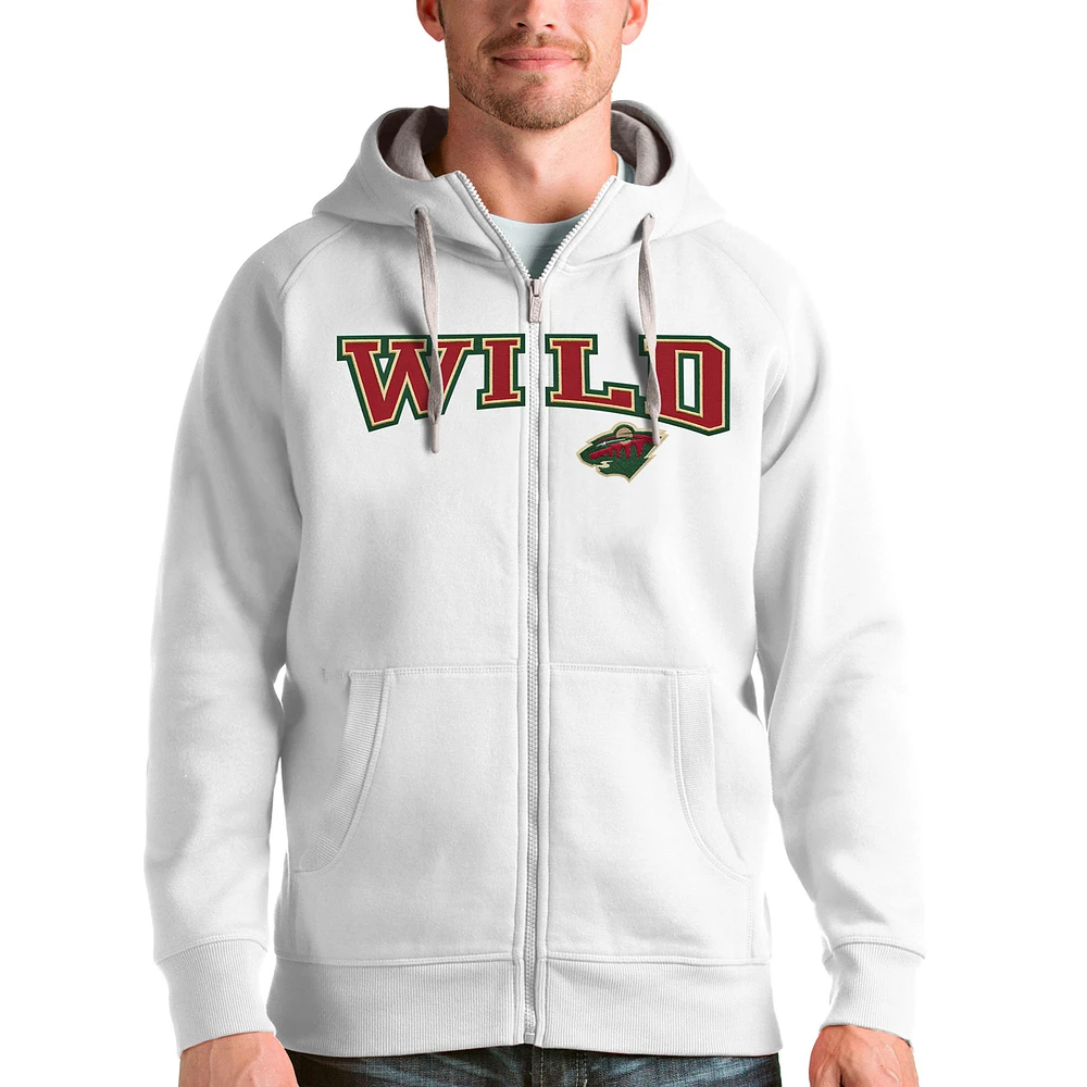 Men's Antigua White Minnesota Wild Wordmark Victory Full-Zip Hoodie