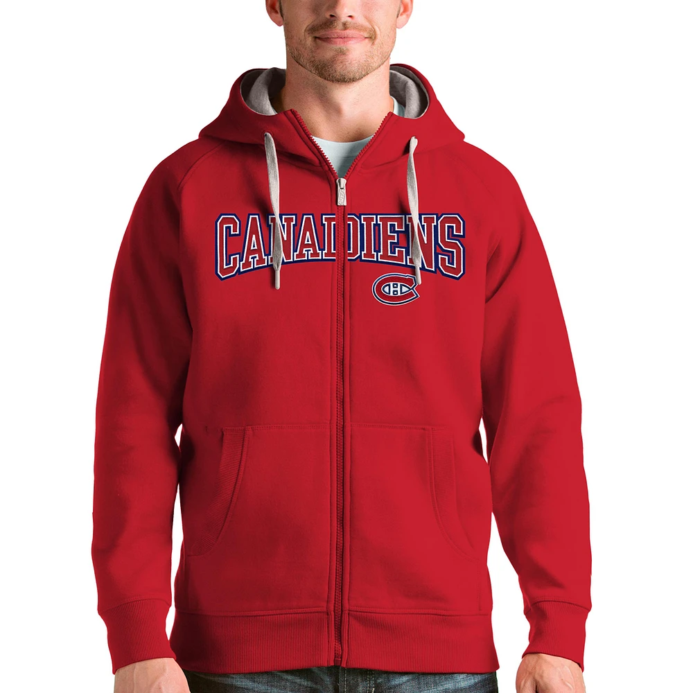 Men's Antigua Red Montreal Canadiens Wordmark Victory Full-Zip Hoodie