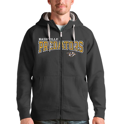 Men's Antigua Charcoal Nashville Predators Wordmark Victory Full-Zip Hoodie