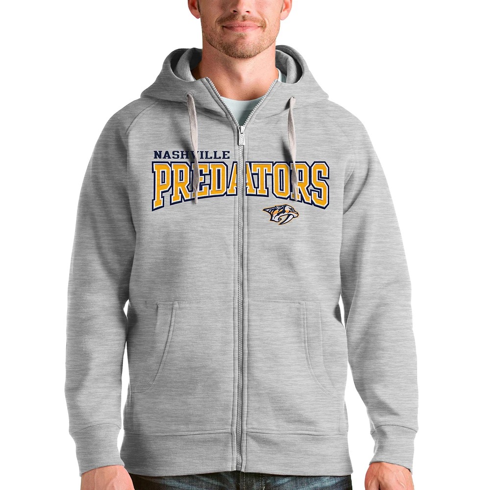 Men's Antigua Heathered Gray Nashville Predators Wordmark Victory Full-Zip Hoodie