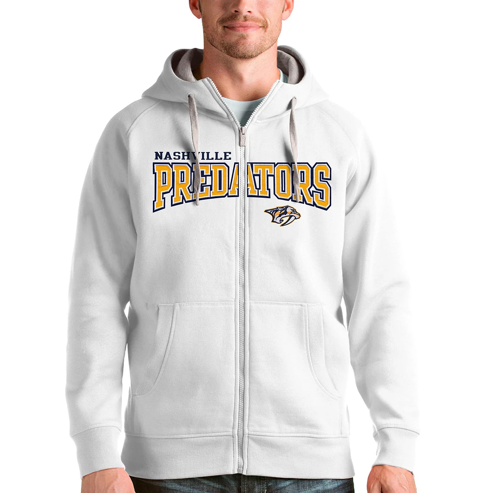 Men's Antigua White Nashville Predators Wordmark Victory Full-Zip Hoodie