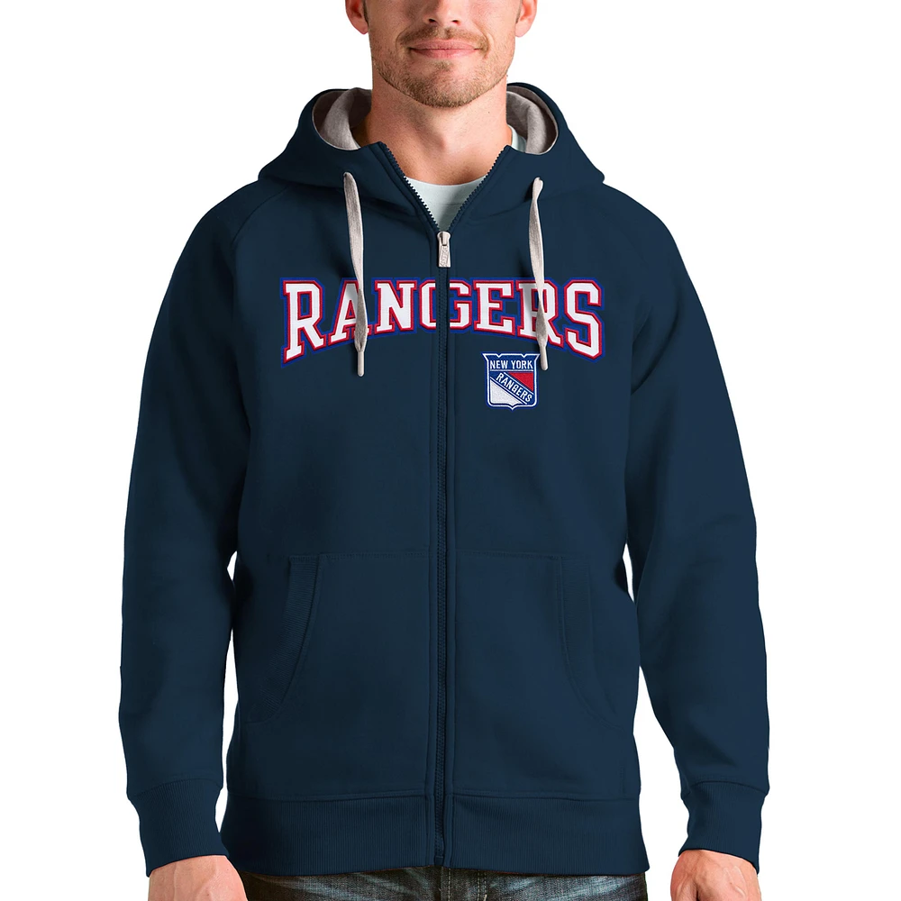 Men's Antigua Navy New York Rangers Wordmark Victory Full-Zip Hoodie