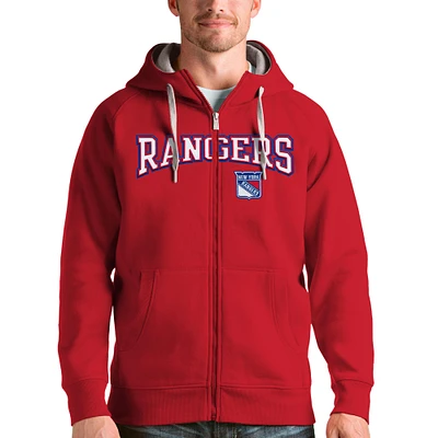 Men's Antigua Red New York Rangers Wordmark Victory Full-Zip Hoodie