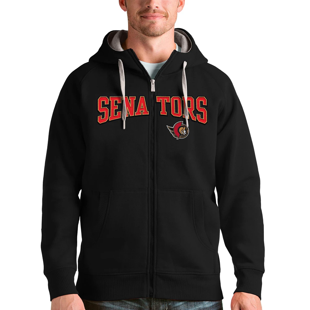 Men's Antigua Black Ottawa Senators Wordmark Victory Full-Zip Hoodie
