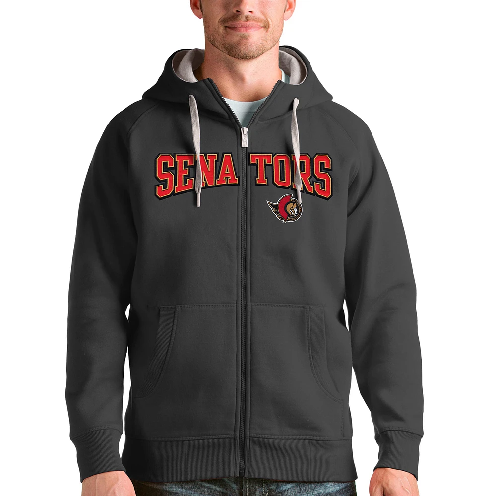 Men's Antigua Charcoal Ottawa Senators Wordmark Victory Full-Zip Hoodie