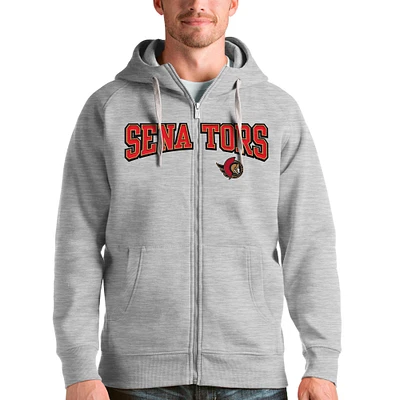 Men's Antigua Heathered Gray Ottawa Senators Wordmark Victory Full-Zip Hoodie