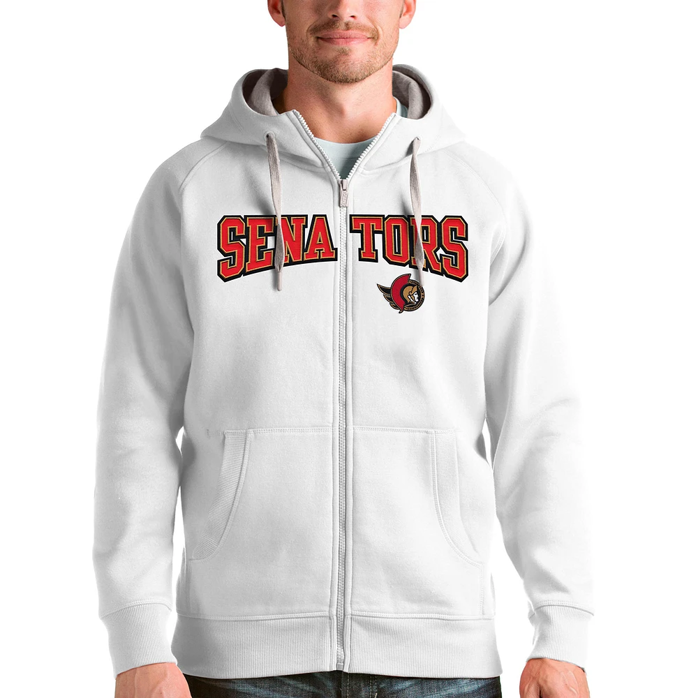 Men's Antigua White Ottawa Senators Wordmark Victory Full-Zip Hoodie