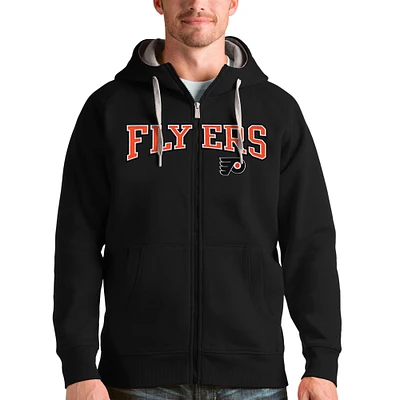 Men's Antigua Black Philadelphia Flyers Wordmark Victory Full-Zip Hoodie