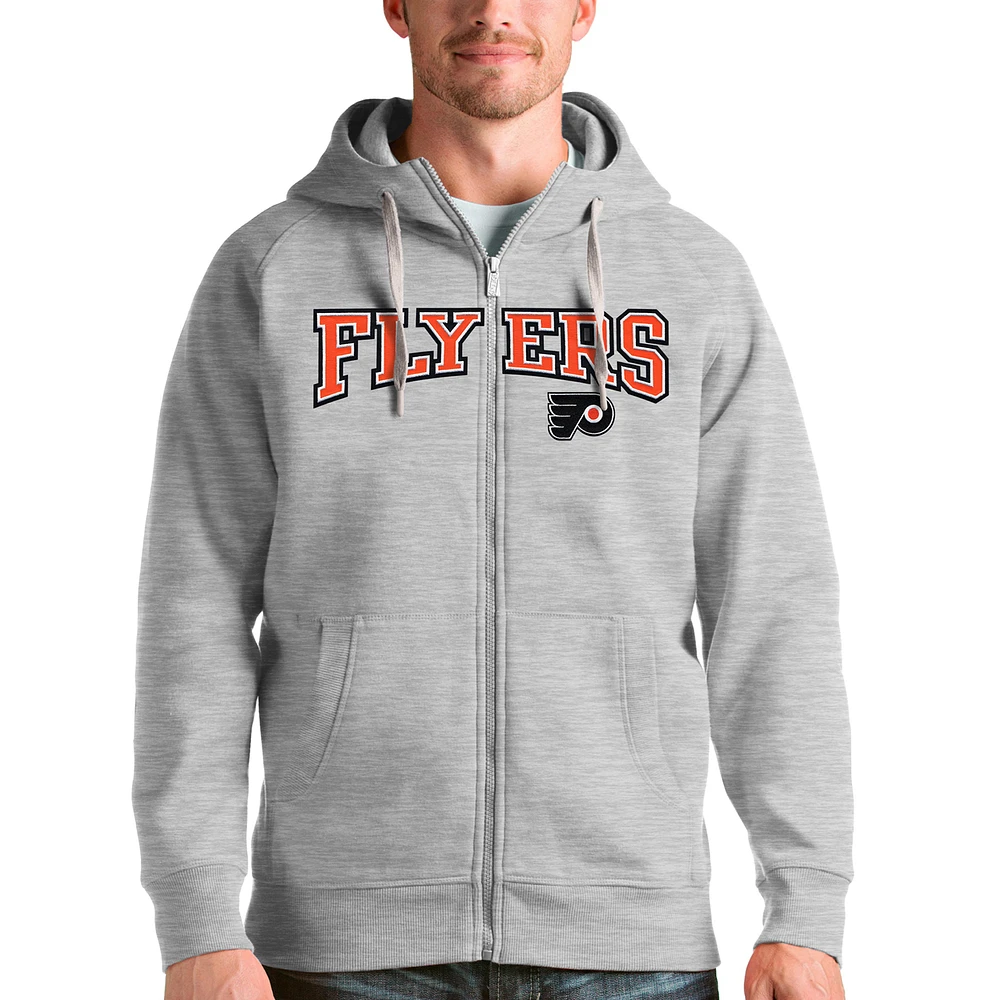 Men's Antigua Heathered Gray Philadelphia Flyers Wordmark Victory Full-Zip Hoodie