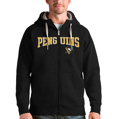 Men's Antigua Black Pittsburgh Penguins Wordmark Victory Full-Zip Hoodie