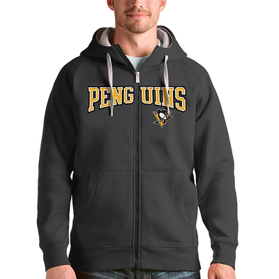 Men's Antigua Charcoal Pittsburgh Penguins Wordmark Victory Full-Zip Hoodie