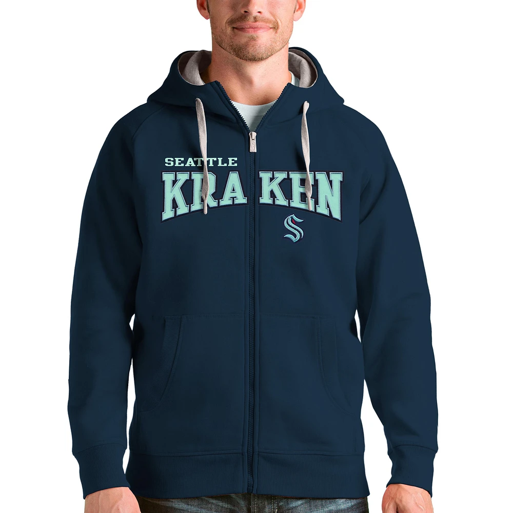 Men's Antigua Navy Seattle Kraken Wordmark Victory Full-Zip Hoodie