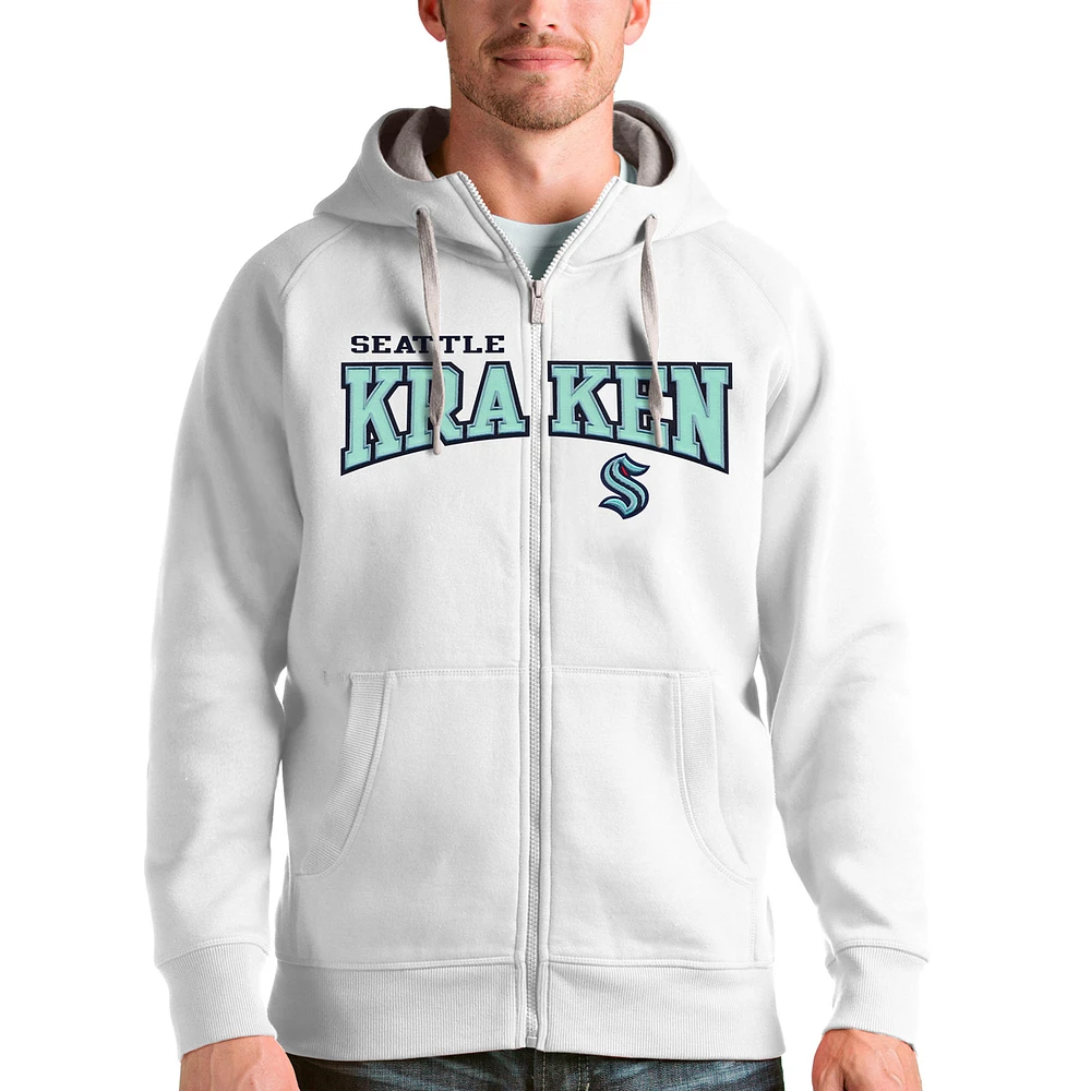 Men's Antigua White Seattle Kraken Wordmark Victory Full-Zip Hoodie