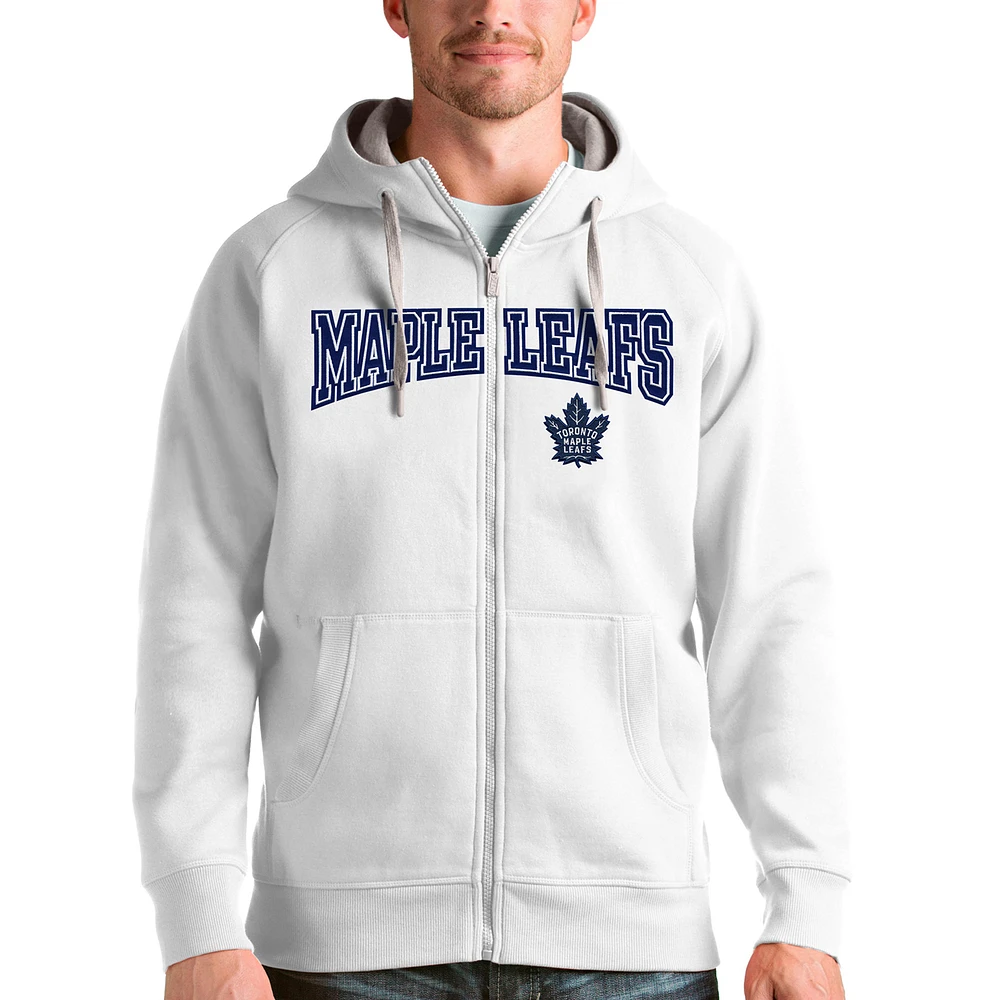Men's Antigua White Toronto Maple Leafs Wordmark Victory Full-Zip Hoodie