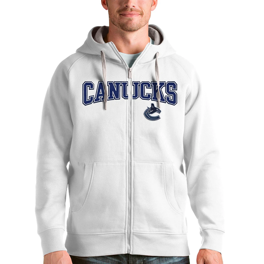 Men's Antigua White Vancouver Canucks Wordmark Victory Full-Zip Hoodie