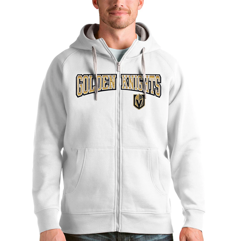 Men's Antigua White Vegas Golden Knights Wordmark Victory Full-Zip Hoodie