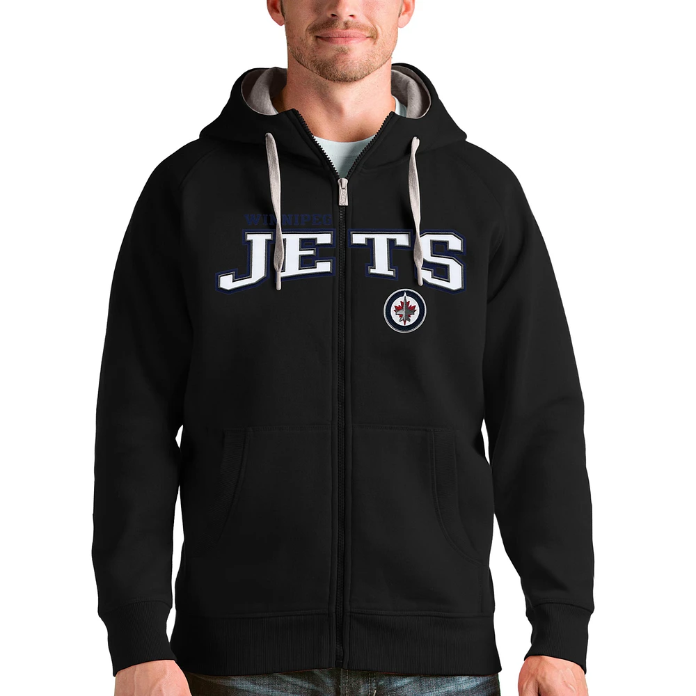 Men's Antigua Black Winnipeg Jets Wordmark Victory Full-Zip Hoodie