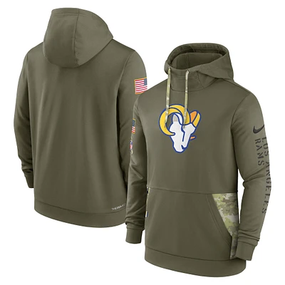Men's Nike Olive Los Angeles Rams Salute to Service Therma Performance Pullover Hoodie