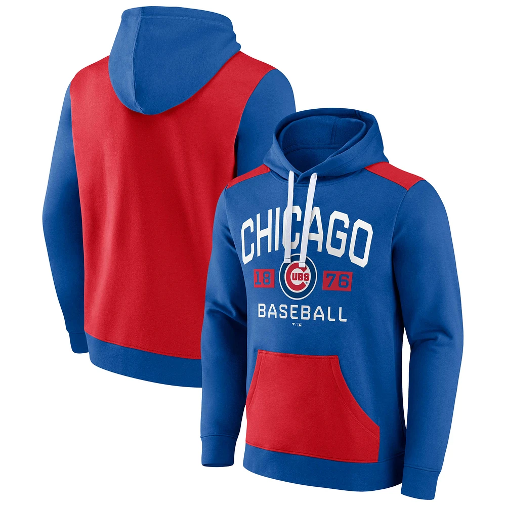 Men's Fanatics Royal/Red Chicago Cubs Chip In Pullover Hoodie
