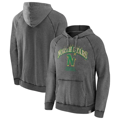 Men's Fanatics Gray Minnesota North Stars Heritage Broken Ice Washed Raglan Pullover Hoodie