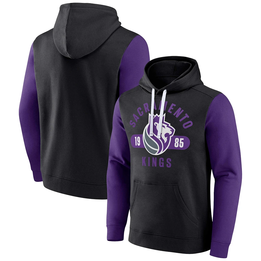 Men's Fanatics Black/Purple Sacramento Kings Attack Colorblock Pullover Hoodie