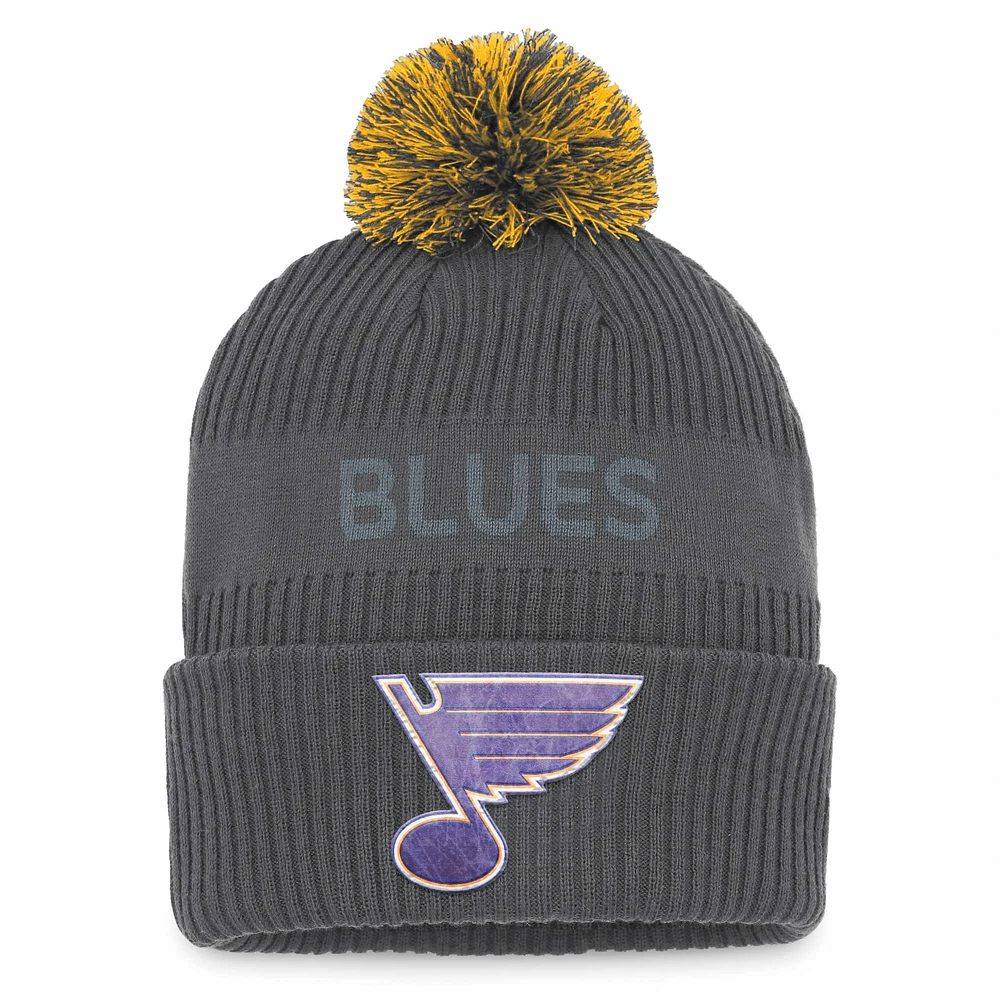 Men's Fanatics Charcoal St. Louis Blues Authentic Pro Home Ice Cuffed Knit Hat with Pom