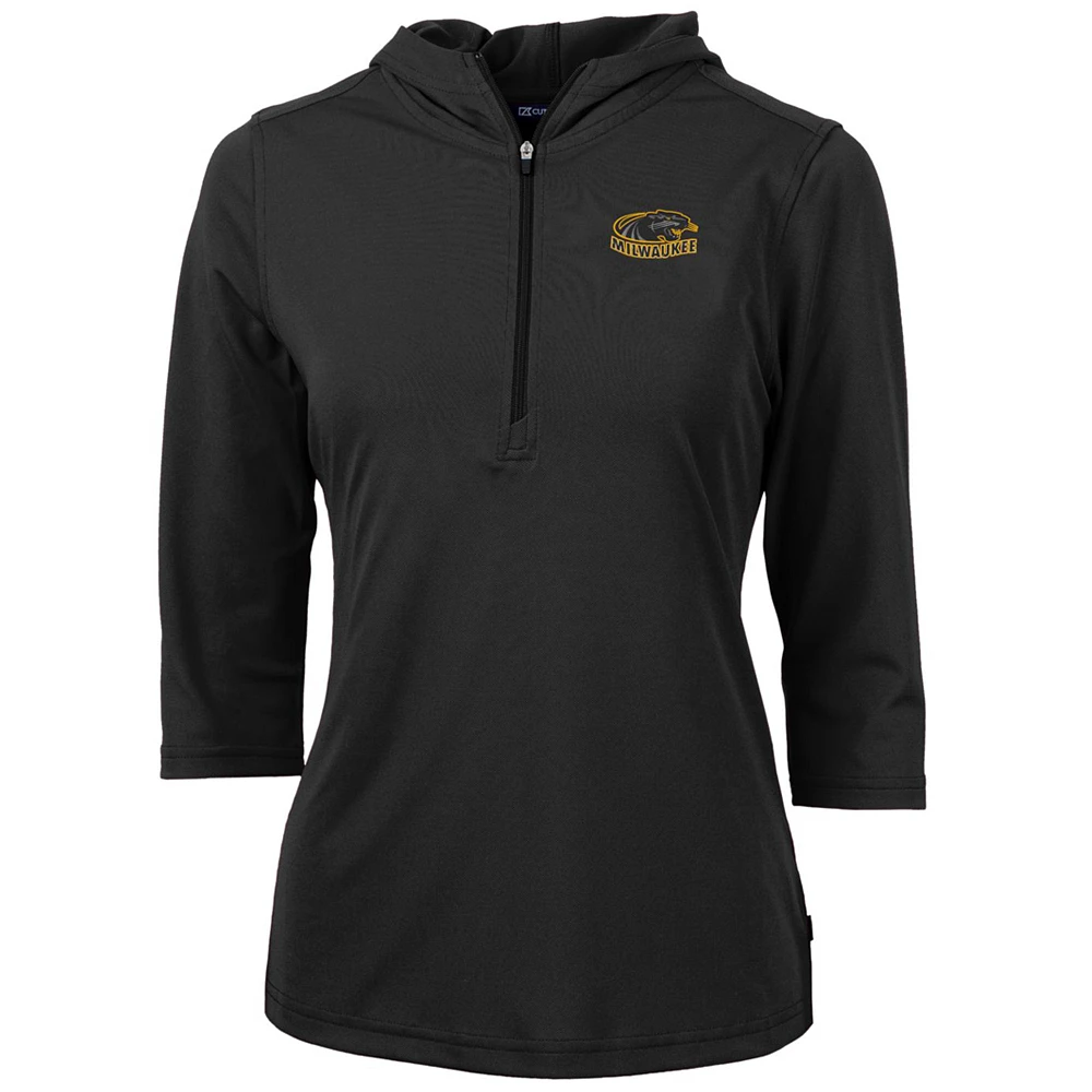 Women's Cutter & Buck Wisconsin-Milwaukee Panthers Virtue Eco Pique 3/4 Sleeve Half-Zip Pullover Hoodie