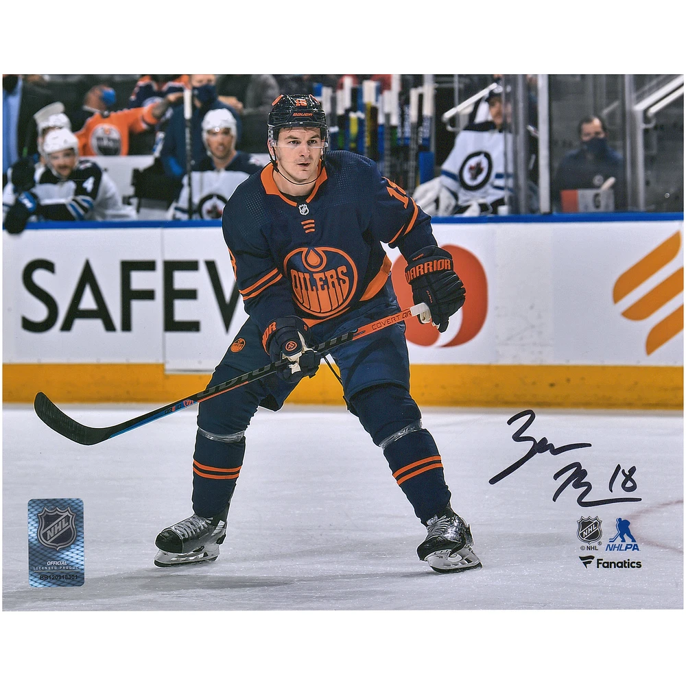Zach Hyman Edmonton Oilers Autographed 8'' x 10'' Navy Jersey Skating Photograph