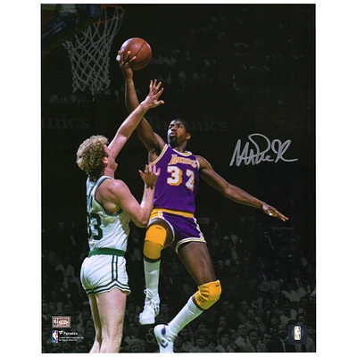 Magic Johnson Los Angeles Lakers Autographed 11'' x 14'' Dunk vs. Larry Bird Spotlight Photograph