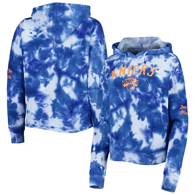Women's New Era Royal New York Knicks Brushed Cotton Tie-Dye Pullover Hoodie