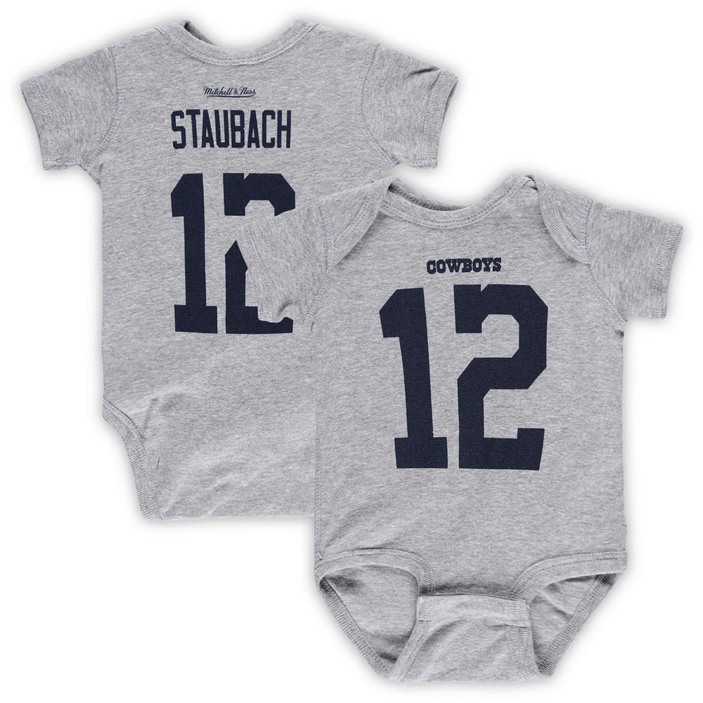 Newborn & Infant Mitchell & Ness Roger Staubach Heather Gray Dallas Cowboys Retired Player Mainliner Name & Number Bodysuit