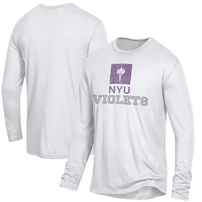 Men's White NYU Violets Keeper Long Sleeve T-Shirt