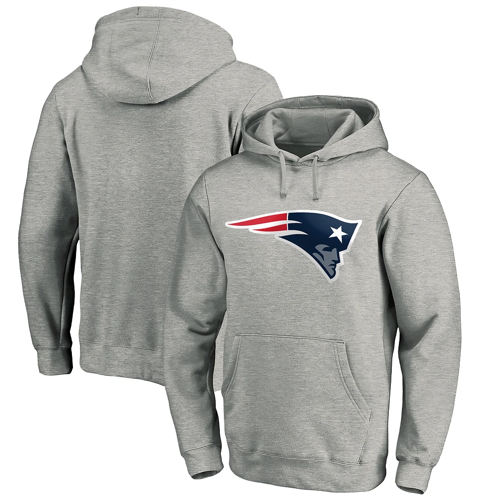 Men's Heather Gray New England Patriots Primary Logo Fitted Pullover Hoodie