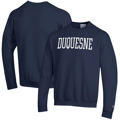 Men's Champion Navy Duquesne Dukes Eco Powerblend Crewneck Pullover Sweatshirt
