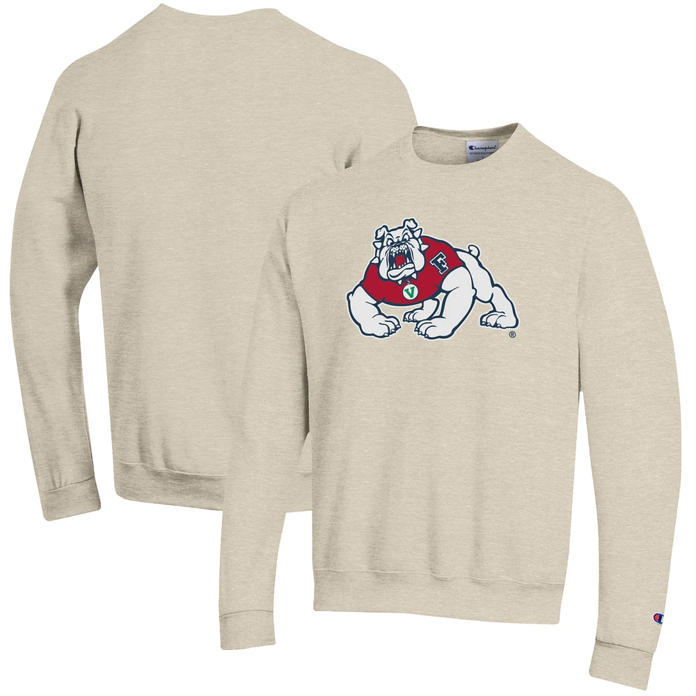 Men's Champion Oatmeal Fresno State Bulldogs Eco Powerblend Crewneck Pullover Sweatshirt