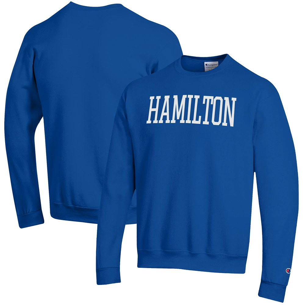 Men's Champion Blue Hamilton Continentals Eco Powerblend Crewneck Pullover Sweatshirt