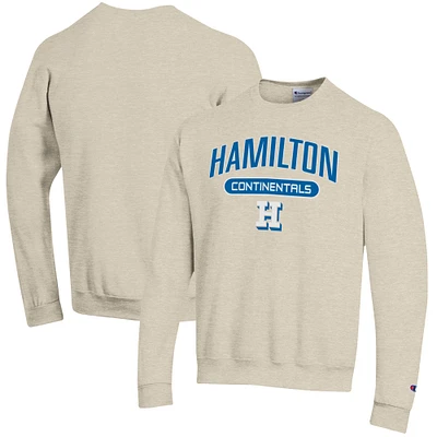 Men's Champion Oatmeal Hamilton Continentals Eco Powerblend Crewneck Pullover Sweatshirt