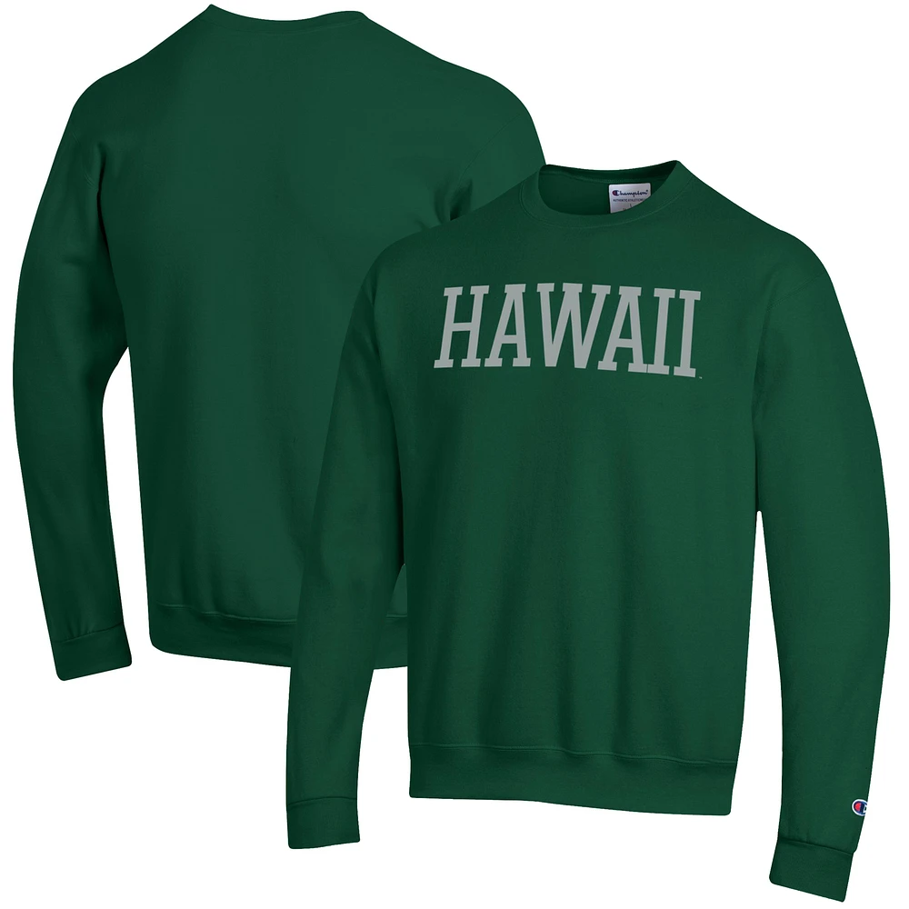 Men's Champion Green Hawaii Warriors Eco Powerblend Crewneck Pullover Sweatshirt