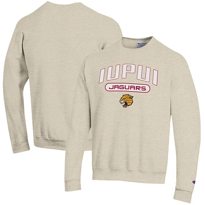 Men's Champion Oatmeal IUPUI Jaguars Eco Powerblend Crewneck Pullover Sweatshirt