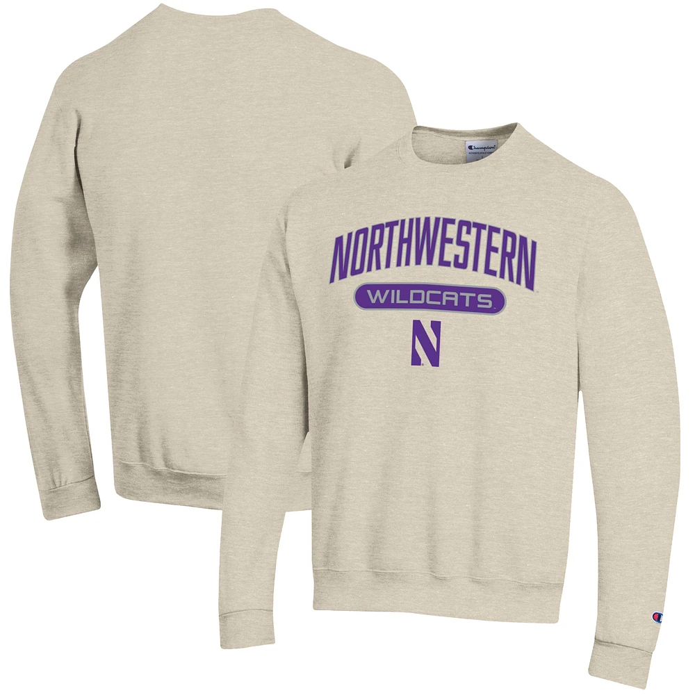 Men's Champion Oatmeal Northwestern Wildcats Eco Powerblend Crewneck Pullover Sweatshirt