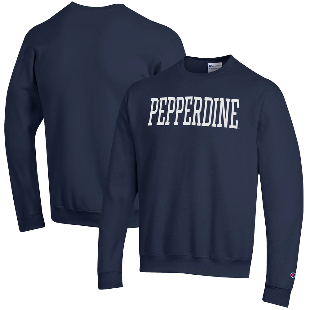 Men's Champion Navy Pepperdine Waves Eco Powerblend Crewneck Pullover Sweatshirt