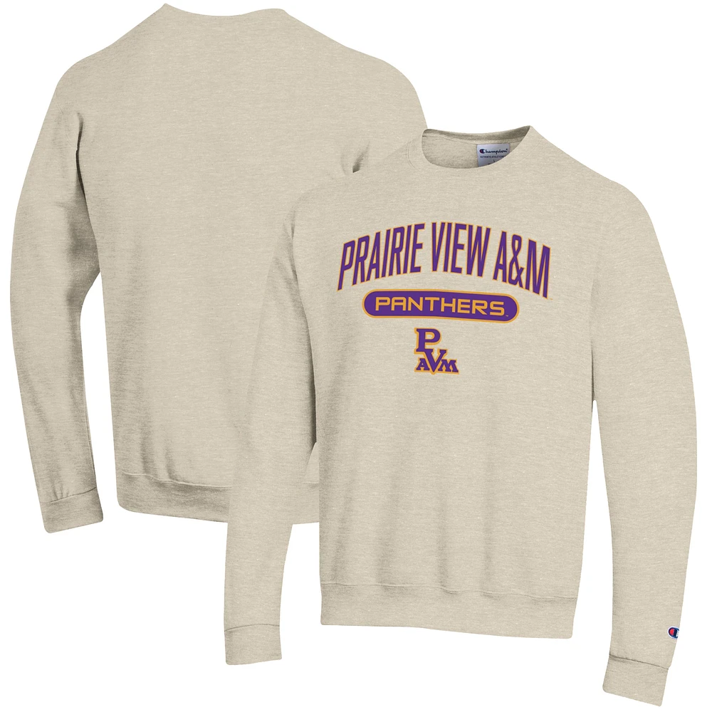 Men's Champion Oatmeal Prairie View A&M Panthers Eco Powerblend Crewneck Pullover Sweatshirt