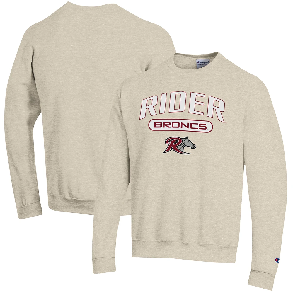 Men's Champion Oatmeal Rider Broncs Eco Powerblend Crewneck Pullover Sweatshirt
