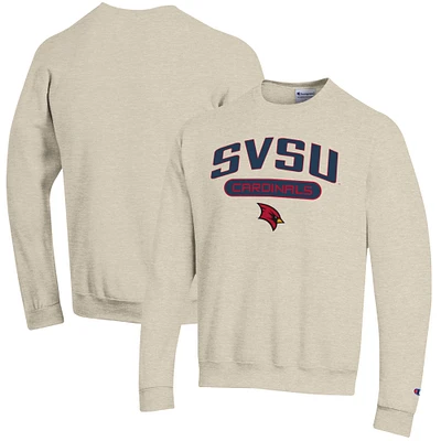 Men's Champion Oatmeal Saginaw Valley State Cardinals Eco Powerblend Crewneck Pullover Sweatshirt