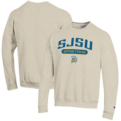 Men's Champion Oatmeal San Jose State Spartans Eco Powerblend Crewneck Pullover Sweatshirt